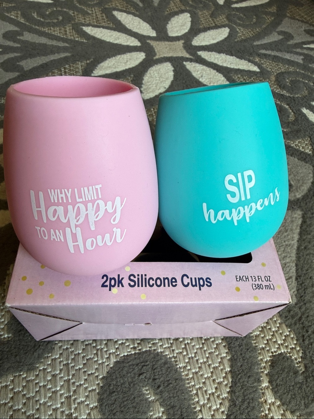 2-Pack Silicone Wine Cups for Parties - Pink & Teal